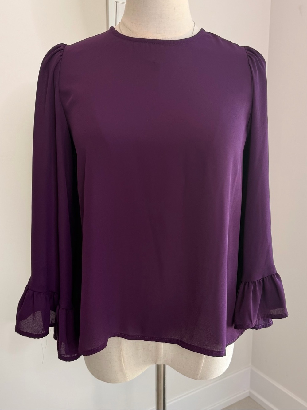 Style Therapy- Plum Ruffle Cuff Long Sleeve Blouse